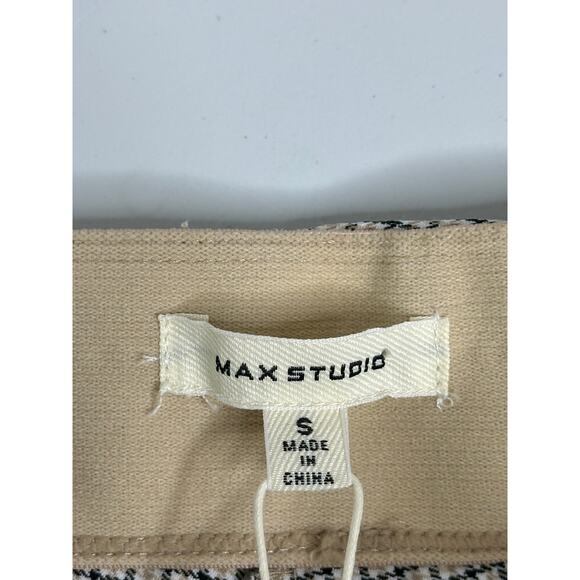 Max Studio Tan Brown Houndstooth Ponte Pull-On Pants Straight Leg Stretch S - Picture 3 of 10